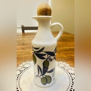 Tunisian Olive Oil Server with Wood Stopper - Blue w/ White